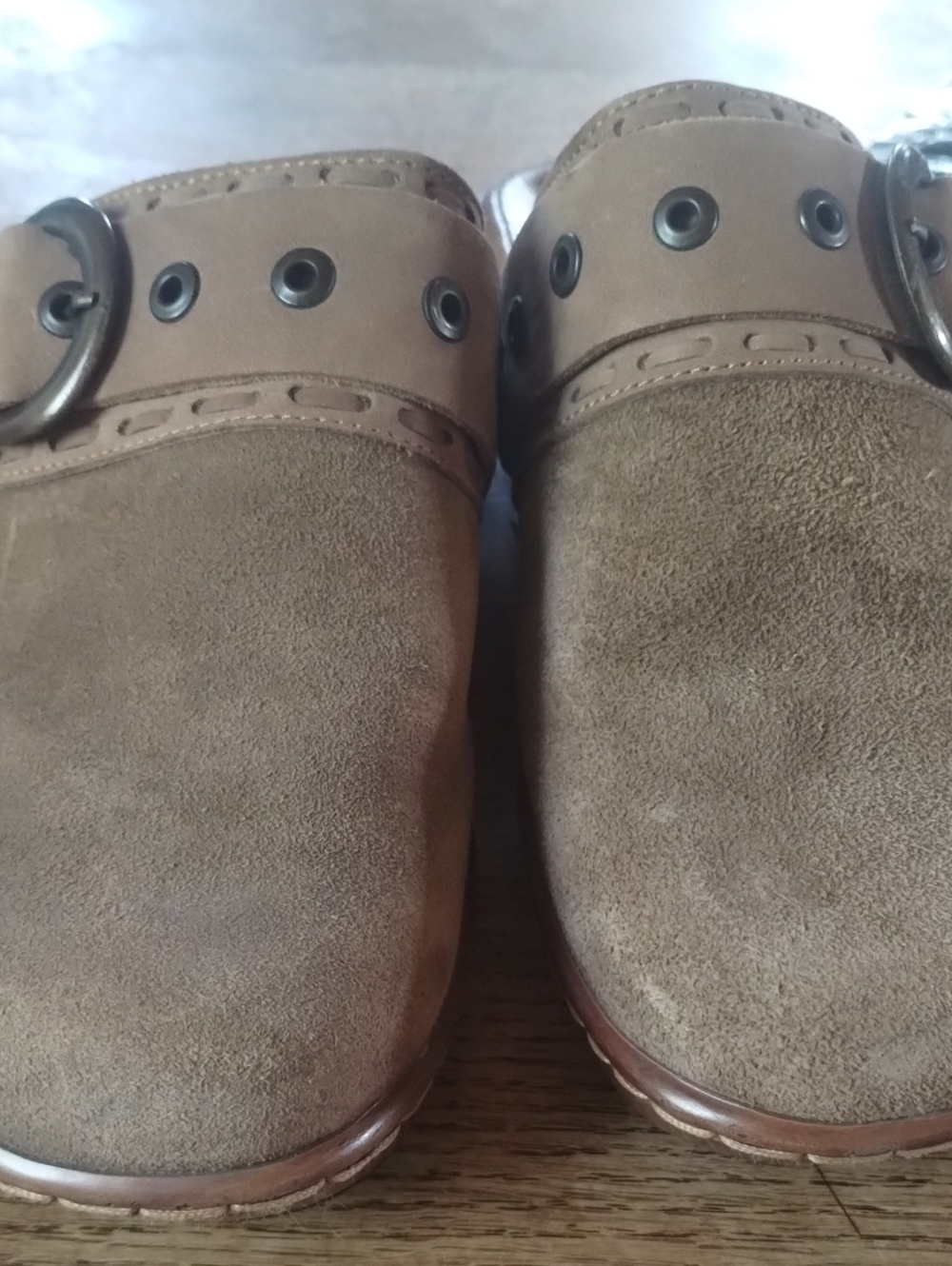 Born Brown Suede Mule with Buckle and Grommet Detail